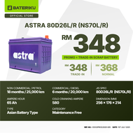 BATERI KERETA | NS70L/R | 80D26L/R | MF | ASTRA