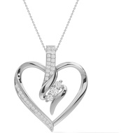 3 Stone Swirl Heart Pendant Necklace for Women in 925 Sterling Silver or 10K Gold with  Diamond, Moi