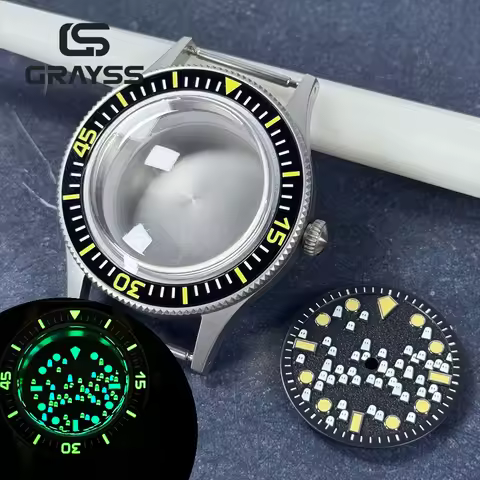 Super full Luminous dial 50-FATHOS Bubble Sapphire Vintage Sandblast Watch Case Dive for NH34 NH35 N
