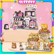 LOZ IDEAS Block 1377 / 1378 Street Mini Cat Grooming Room Panda Present Shop Series Decoration Build