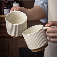 [Two Pack Affordable Mugs] Japanese Vertical Stripes Embossed Ceramic Mug Heat-Resistant Ceramic Mug Couple D