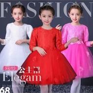 MERAH NEW NEW NEW | WHITE BRUCADE BLOOMING DRESS 3.4.5T, RED 6-7T