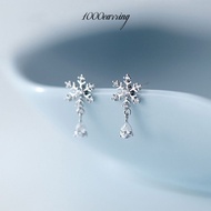 1000earring 925 Sterling Silver Snowflake Drop Earrings - Silver
