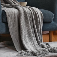 【In Stock】Nordic Sofa Blankets Knitted Pineapple Grid Office Nap Throw Blanket For Beds Solid Color