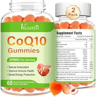 2 Pack CoQ10 Gummies 250 mg, Plus Omega-3, Magnesium, Vitamin B12 for Cellular Energy, Brain & Antio