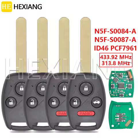 HE N5F-S0084-A/S0087-A ID46 PCF7961 313.8/433.9MHz Car Remote Key For Honda Civic EX Si Pilot CR-V H