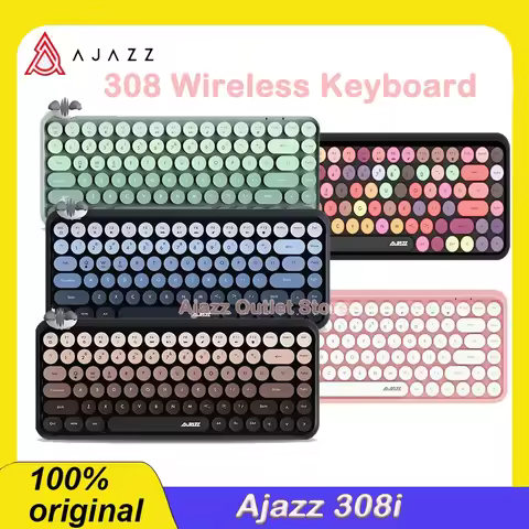 Ajazz 308I Wireless Keyboard 84 Keys Round Keycap Bluetooth Keyboard Portable 2.4GHz Office Keyboard