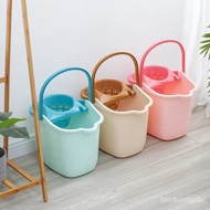 ST/💥Thickened Mop Bucket with Wheels Household Manual Squeeze Bucket Portable Mop Bucket Mop Plastic Rotating Twist Mop
