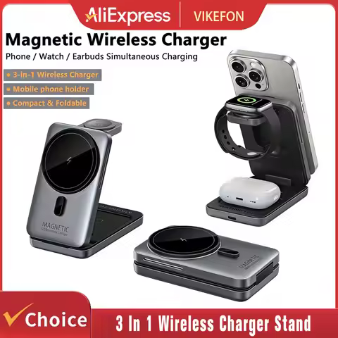Foldable 3 In 1 Magnetic Wireless Charger Stand For Magsafe iPhone 16 15 14 13 Apple Watch 2-9 Airpo