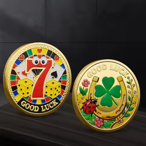 1pc Four-leaf Clover Good Luck Commemorative Coin Ladybug Lucky 7 Souvenir Challenge Coin Wishing Co