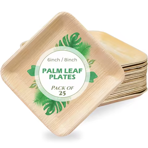 25PCS 6in/8in/10in Disposable Palm Leaf Plate Square Dessert Plates Eco-friendly Bamboo Like Plates 