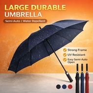 135cm XL Auto Open Golf Umbrella | 8-Rib Windproof UPF50+ UV | Payung Besar Hujan 3 Person