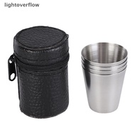 [lightoverflow] 4 Pcs 30ML Stainless Steel Camping Cup Mug Camping Hiking Portable Tea Coffee Beer C