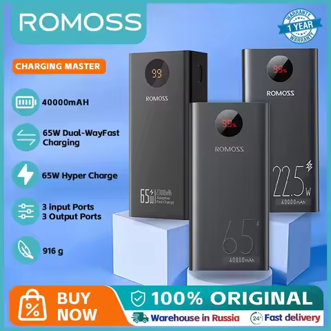 ROMOSS 40000 mAh Powerful Power Bank 65W Type C Fast Charger 40000mAh Portable External Battery For