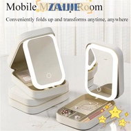 ZAIJIE24 Integrated Makeup Storage Box, Leather Portable Cosmetics Box with Light-filling Mirror,  LED Simple Makeup  Makeup Storage Box Led Light Mirror