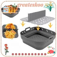 GREATESKOO 8.5 Inches Air Fryer Basket Plate, Silicone Reusable Air Fryer Pan,  Non-Stick Foldable Basket Mat Oven