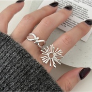 Sweet and cool fireworks silver women's ring, S925 silver-plated open ring with geometric holes, eas