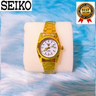 Seiko 5 21 Jewels White Dial Gold Stainless Steel Fashion and Casual Watch for Woman