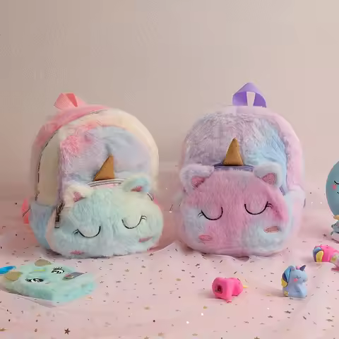 Preschool Unicorn Plush Backpack Toddler Animal Rainbow Color Schoolbag Lunch backpack for Kids Boys