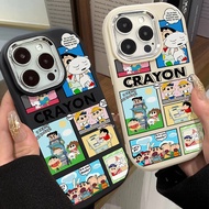 Crayon Shin Chan Illustrated Diary Phone Case Compatible for IPhone 7 8 Plus 11 13 12 14 15 Pro Max XR X XS Max SE 2020 Metal Frame Anti Drop Silicone Soft Case