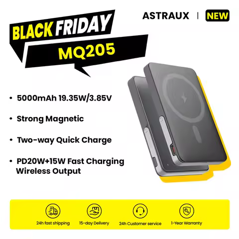 MQ205 ASTRAUX 5000mAh Strong Magnetic Thin Power Bank PD20W+15W Wireless Fast Charging Output Portab