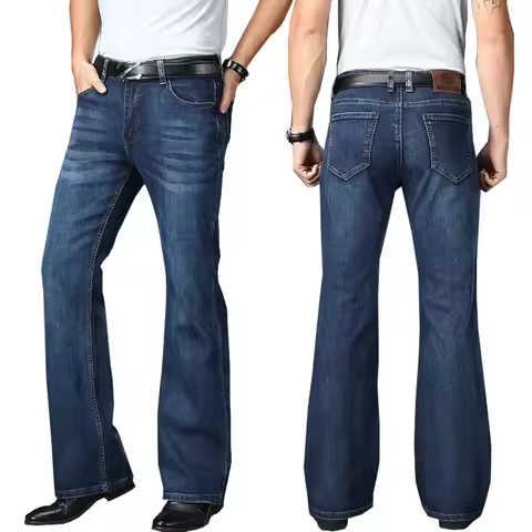 Jeans Men Mens Flared Jeans Boot Cut Leg Flared Male Designer Classic Denim Jeans High Waist Stretch