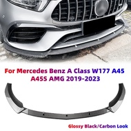 Front Bumper Lip Spoiler Splitter Diffuser Glossy Black/Carbon Look For Mercedes Benz A Class W177 A