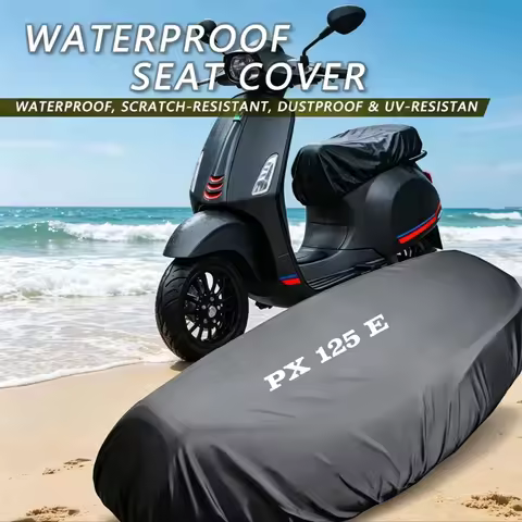 Waterproof Universal Saddle Cover for Vespa PX 125/150/200 E – Flexible Black Seat Cover with Sun Pr