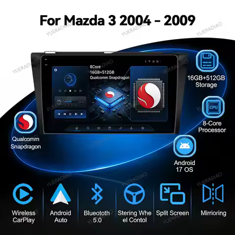 Android 17 For Mazda 3 I BK 2003 - 2009 CarPlay Auto Car Radio Multimedia Stereo Video Player GPS NA