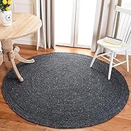 Safavieh Braided Collection BRD901Z Hand-woven Wool and Cotton Area Rug, 5' Round, Black