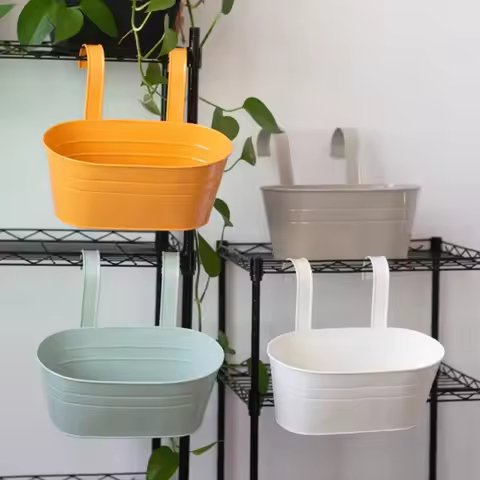 Colorful Hanging Flower Pot Detachable Double Hook Fence Plant Pot Horticultural Decor Bonsai Flower