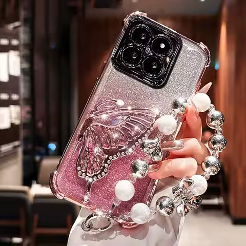 Shockproof Plating Glitter Butterfly Bracket Bracelet Case for OPPO Reno 14 13 12 11 Reno14 Reno13 F