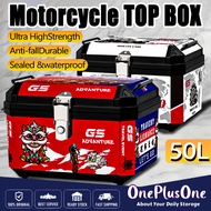 50L Motorcycle Trunk luggage Top Box Durable IP68 Waterproof Secure Storage ABS Top Box With Tarian 