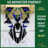 RAPIDO Cover Set Honda Rs150r V1 V2 V3 Monster Energy (47) Black Body Coverset (Sticker Tanam)