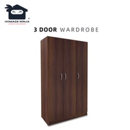 🔥PROMOTION🔥 KitchenZ 3 Door Wardrobe Solid Board 6 Shelves with Bigger Size Cupboard Rak Almari Baju Almari Kayu Pakaian