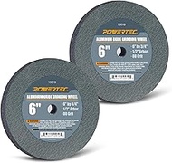 POWERTEC 15518-P2 Bench and Pedestal Grinding Wheels, 6 Inch x 3/4 Inch, 1/2 Arbor, 80 Grit, Aluminu
