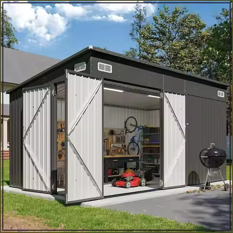 8x10 Lean to Shed Outdoor Storage Shed with Triple Doors