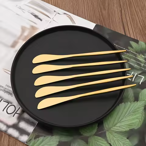 Gold 6Pcs Butter Knife Cheese Cutter Stainless Steel Cheese Dessert Knife Cream Wipe Cream Bread Jam