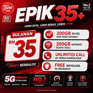 Tune Talk 5G High Speed Sim Card - 350GB Unlimited Data, Self Registration, 5G Network