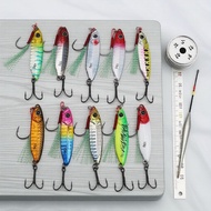 Black Nickel Iron Plate Lure, Blue Blade, Long-Casting Hard Bait 6066, Treble Hook
