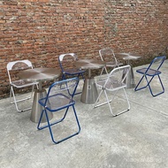 Creative stainless steel red round table with mesh design, acrylic tea shop industrial table, coffee