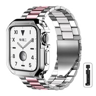 Vỏ Silicon Mạ Và Dây Đeo Bằng Thép Không Gỉ + Dụng Cụ Cho Apple Watch 41Mm 45Mm 44Mm 40Mm 42Mm 38Mm