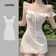 Lovito Vacation Cute Plain Tie Front Eyelet Embroidery Dress for Women Plus Size Friendly L122AD063 
