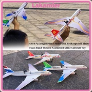 LAKA Electric Foam Hand Thrown Plane, 34*36*7.5cm PP C919 Passenger Plane Model, 3 Colors USB Rechar