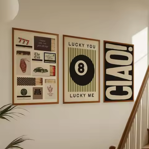3pcs Trendy 8 Ball Lucky You Lucky Me Matchbox Ciao Wall Art Print Canvas Painting Poster Picture Fo
