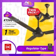 KDK Ceiling Fan K15V0-PBR - 60 Inch Metal Blades 5-Speed Regulator Brown TWIN PACK (2 Units/Box) K15