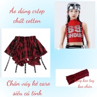 Personality hiphop dance dress, plaid skirt, street dance style crop top, size 15-47kg