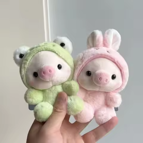 Cute Pig Plush Keychain Frog Bunny Hooded Cosplay Piggy Stuffed Animal Key Ring Soft Plushie Charm f