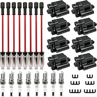 8 Pack Square Ignition Coils and Iridium Spark Plug and Wire Set Compatible with Chevrolet Chevy GMC