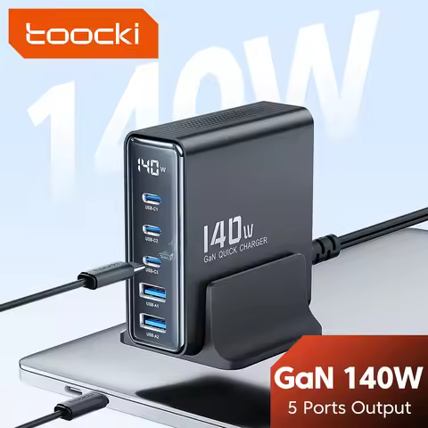 Toocki 140W GaN Charger Desktop USB Charging Station 5 USB Ports PD 100W PPS USB Fast Charger For Ma